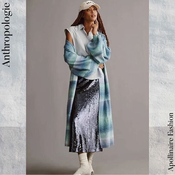 ANTHROPOLOGIE OMBRÉ CARDIGAN STRIPED BLUE GREEN COMBO SWEATER ONE SIZE NWT - Picture 3 of 9